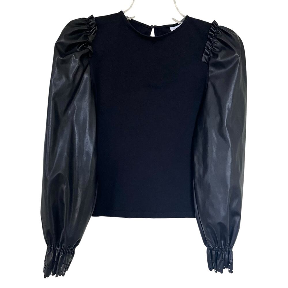 Zara Girls Black Faux Leather Baloon Sleeves Top size 13-14